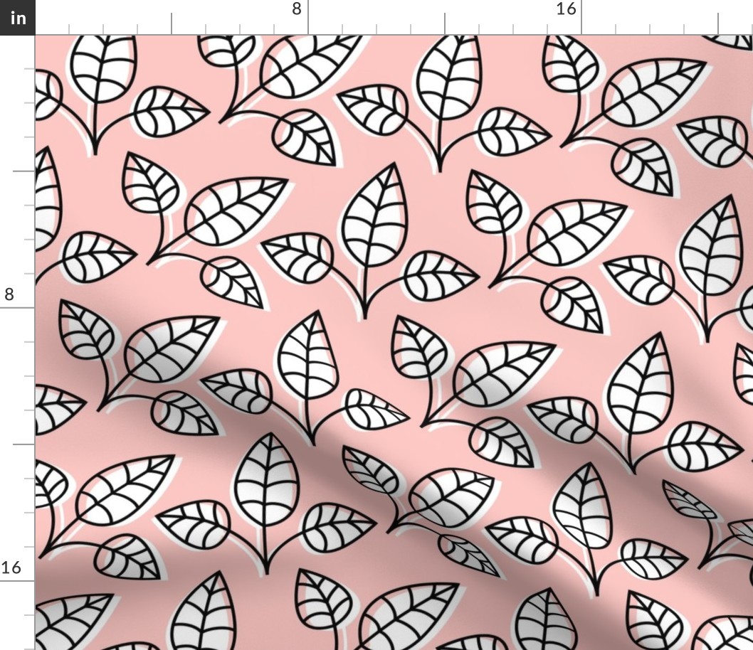 leaves LG black and white on gossamer pink