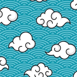 Asian Clouds Turquoise Blue