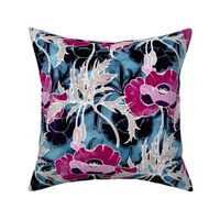 Art Nouveau Poppies Velvet Magenta