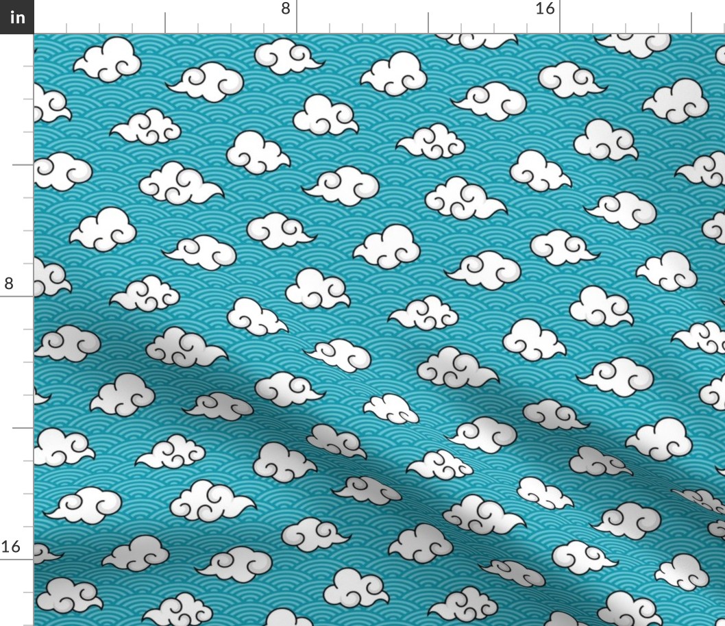 Asian Clouds Turquoise Blue Small