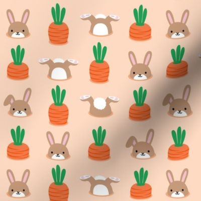 bunnies in the garden - peach - Spring Easter - LAD22