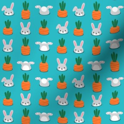 (small scale) bunnies in the garden - teal - Spring Easter - LAD22