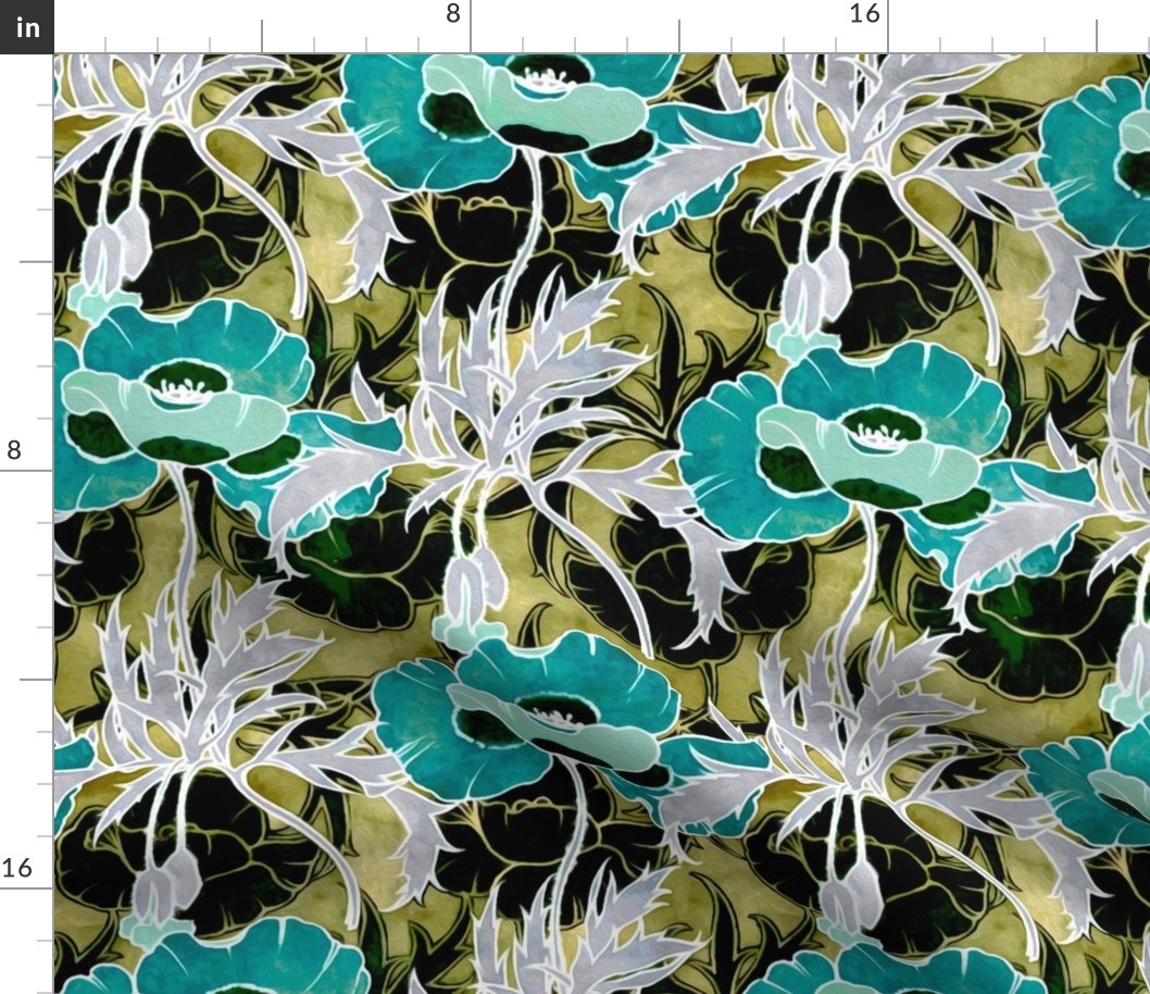 Art Nouveau Poppies Teal