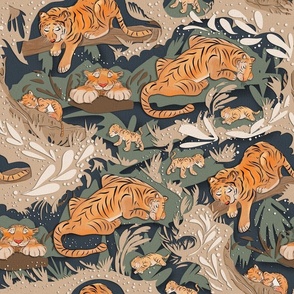 Tigers paper cut navy & green _large scale