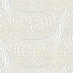 Art Nouveau Feathers in White and Gray