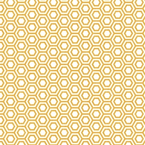 Honey yellow hexagons on white geometric linen texture