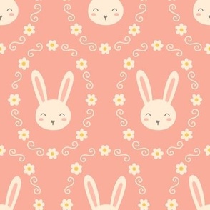 Bunnies in Flower Frame on Pink (Large Scale)