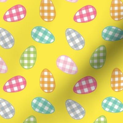 gingham Easter eggs on yellow
