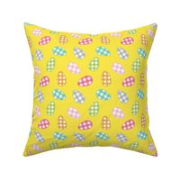 gingham Easter eggs on yellow