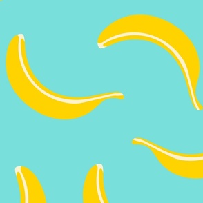 Banana Smoothie Fun Tossed Retro Fresh Fruit Kitchen Food in Yellow and Cream on Turquoise Blue - LARGE Scale - UnBlink Studio by Jackie Tahara