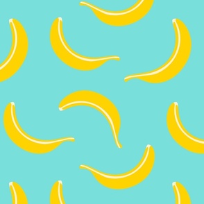 Banana Smoothie Fun Tossed Retro Fresh Fruit Kitchen Food in Yellow and Cream on Turquoise Blue - MEDIUM Scale - UnBlink Studio by Jackie Tahara