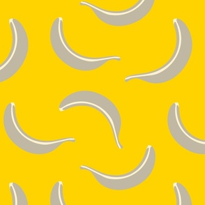 Banana Smoothie Fun Tossed Retro Fresh Fruit Kitchen Food in Gray and Cream on Bright Yellow - MEDIUM Scale - UnBlink Studio by Jackie Tahara