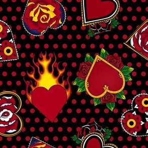 Polka Dots - Red Tattoo Hearts Black Red