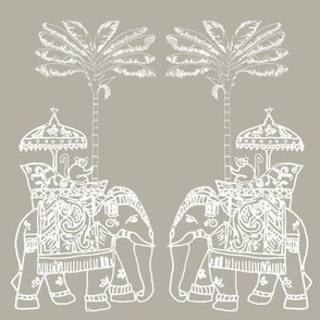 Elephant Block Print -  Taupe & White 1