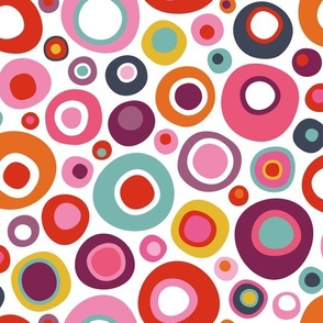 Colorful Mid Century Modern Wobbly Circle Bits // Orange, Deep Rose Pink, Bubblegum Pink, Red, Purple, Turquoise Blue, Yellow // V1 //  Medium - 375 DPI