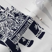 Indian Elephant Block Print -  Navy & White 1