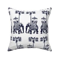 Indian Elephant Block Print -  Navy & White 1