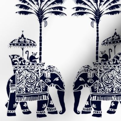 Indian Elephant Block Print -  Navy & White 1