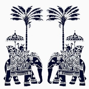 Indian Elephant Block Print -  Navy & White 1