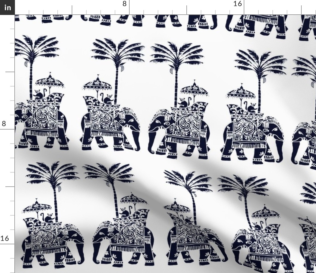 Indian Elephant Block Print -  Navy & White 1