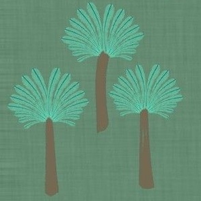 Dark Green Linen with Palm Trees