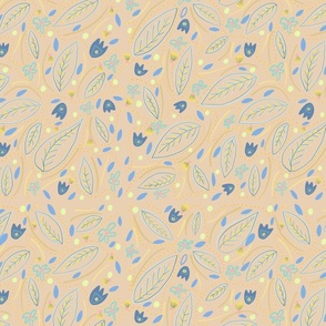 Floral pattern with small blue flowers on beige background