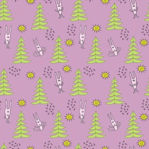 Funny hares in the forest pattern