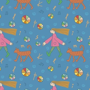 Girl with dog  seamless pattern