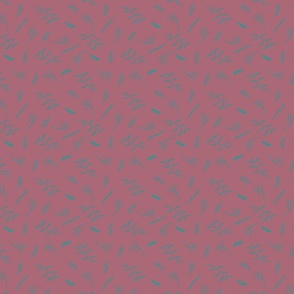Floral pattern with green twigs on pink background