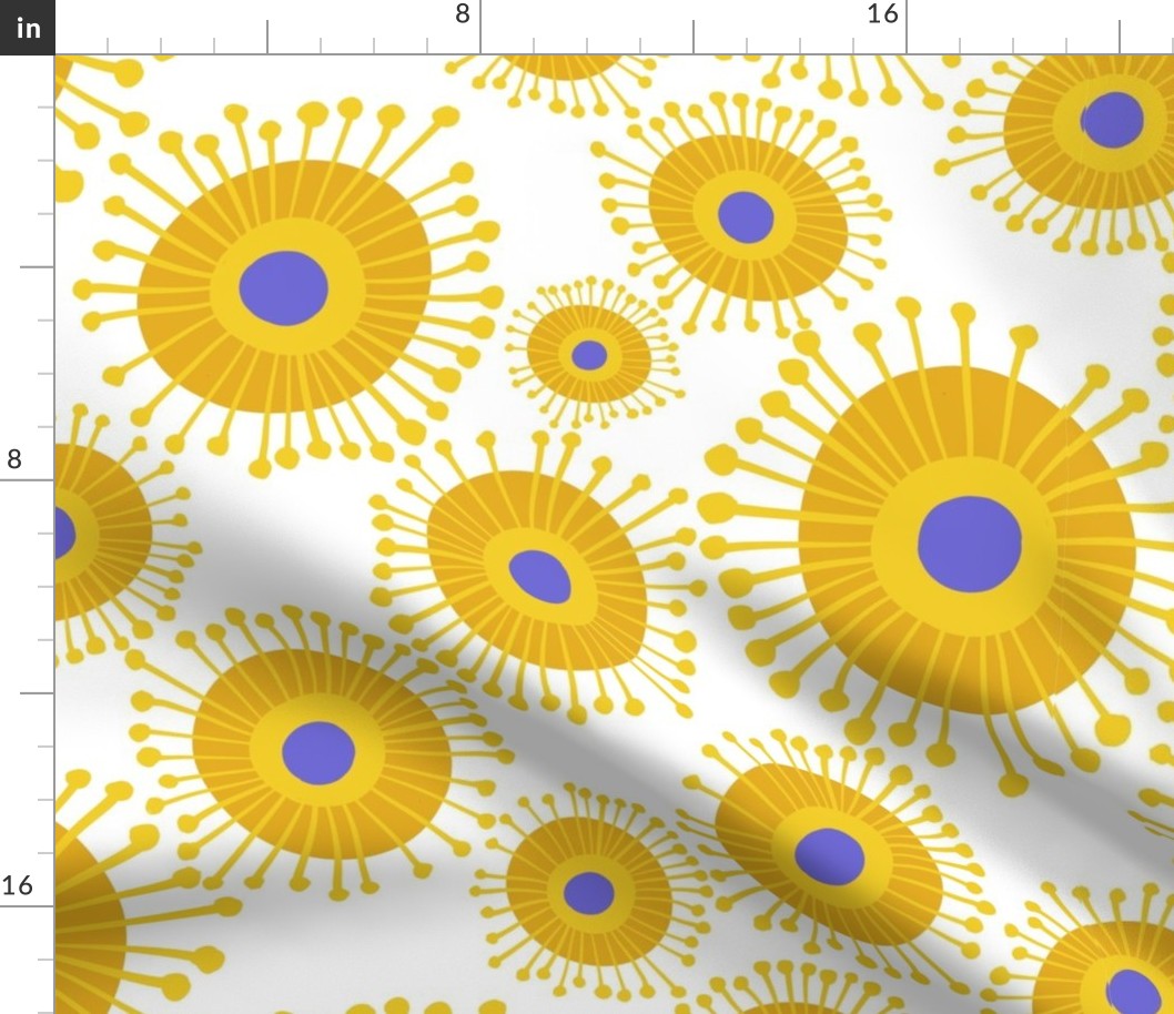 Mid Century Inspired Sunflowers  white