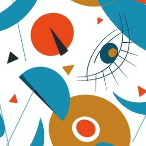 MidCentury Inspired Eye of the Party Lines and Shapes white