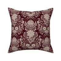 Garden Flowers Block Print Damask on burgundy 