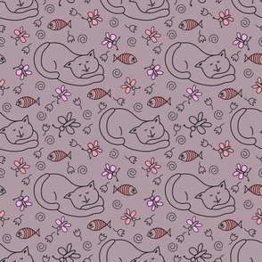 Seamless pattern with dreaming cat