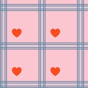 Blue and pink plaid with hearts - Medium scale