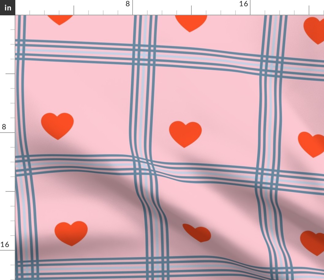 Blue and pink plaid with hearts - Medium scale
