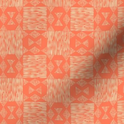 Bright Spring organic stripes check with diamonds - Papaya orange and sand - medium