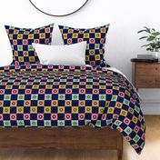 Colourful classic spring flower checks in midnight blue - millennial - medium