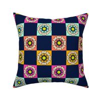 Colourful classic spring flower checks in midnight blue - millennial - medium