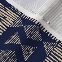 Bright Spring organic stripes check with diamonds - midnight blue and sand - large