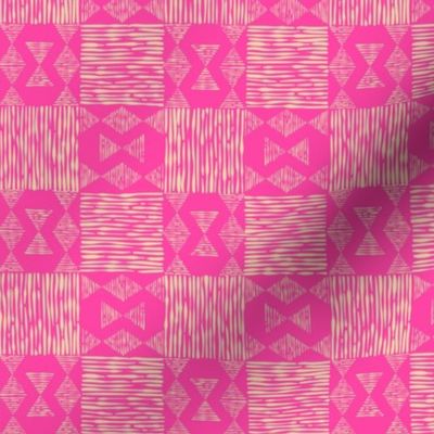 Bright Spring organic stripes check with diamonds - Hot pink and sand - medium