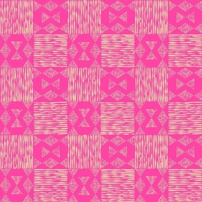 Bright Spring organic stripes check with diamonds - Hot pink and sand - large