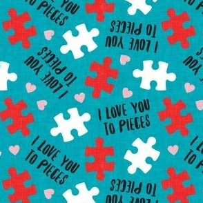 I love you to pieces - puzzle valentines day - teal - LAD22