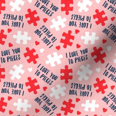 I love you to pieces - puzzle valentines day - blue/pink - LAD22