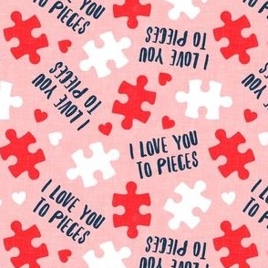 I love you to pieces - puzzle valentines day - blue/pink - LAD22