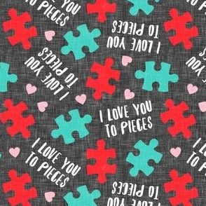 I love you to pieces - puzzle valentines day - grey - LAD22