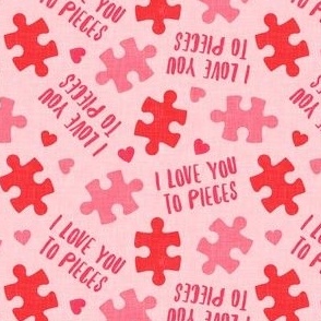 I love you to pieces - puzzle valentines day - multi on pink - LAD22