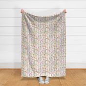 12” Haley Floral (silver linen 1" vertical stripe) Lovely Watercolor Flowers Pink Blush Silver Gold, 12” repeat GL-HF1