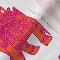 Indian Elephant Block Print -  Orange & Fuchsia