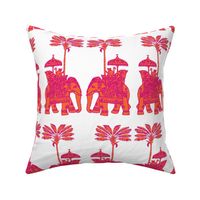 Indian Elephant Block Print -  Orange & Fuchsia