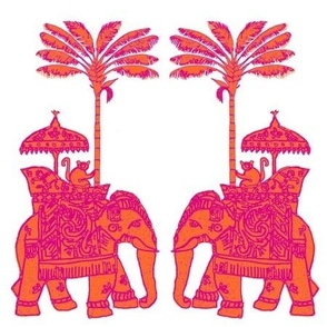 Indian Elephant Block Print -  Orange & Fuchsia